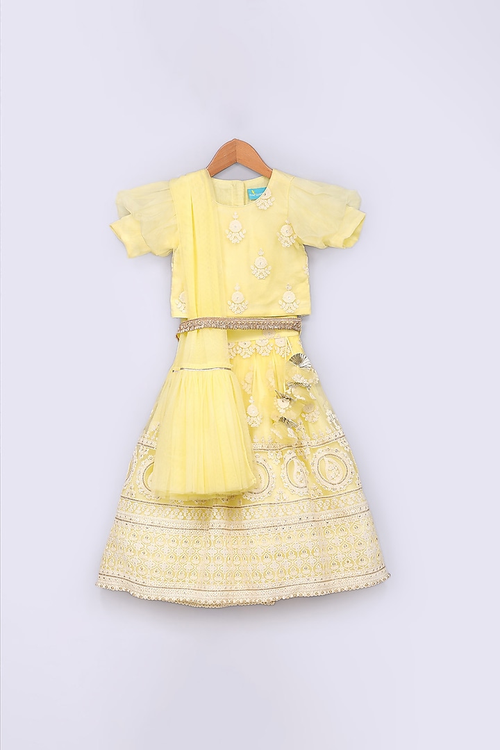 Yellow Embroidered Lehenga Set For Girls by Free Sparrow