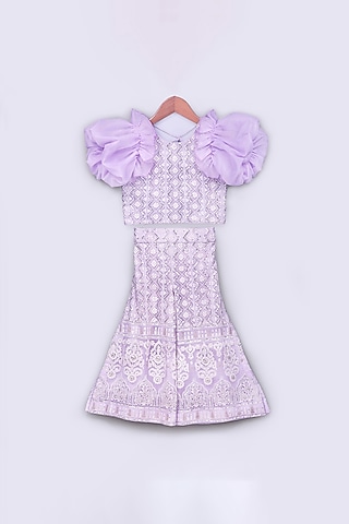 Lilac Purple Embroidered Sharara Set For Girls by Free Sparrow