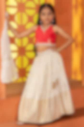 Ivory Silk & Cotton Lehenga Set For Girls by Free Sparrow at Pernia's Pop Up Shop
