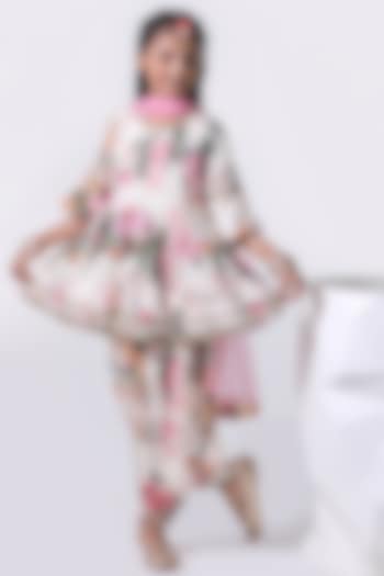 Ivory Georgette & Santon Printed Dhoti Set For Girls by Free Sparrow at Pernia's Pop Up Shop