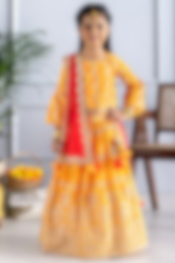 Mustard Embroidered Lehenga Set For Girls by Free Sparrow