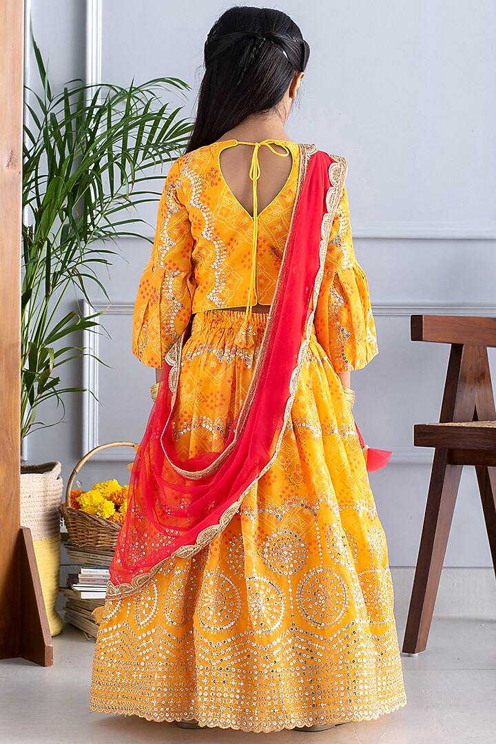 Mustard Embroidered Lehenga Set For Girls by Free Sparrow at Pernia's Pop Up Shop