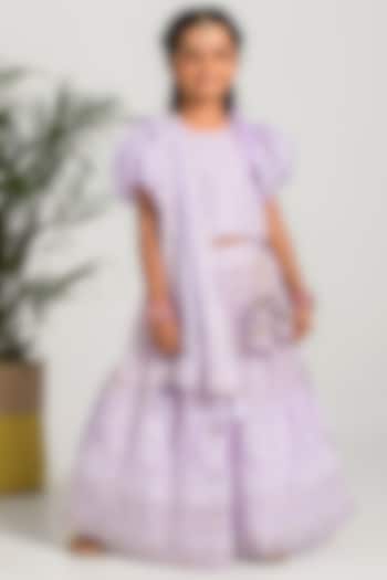 Lavender Embroidered Lehenga Set For Girls by Free Sparrow