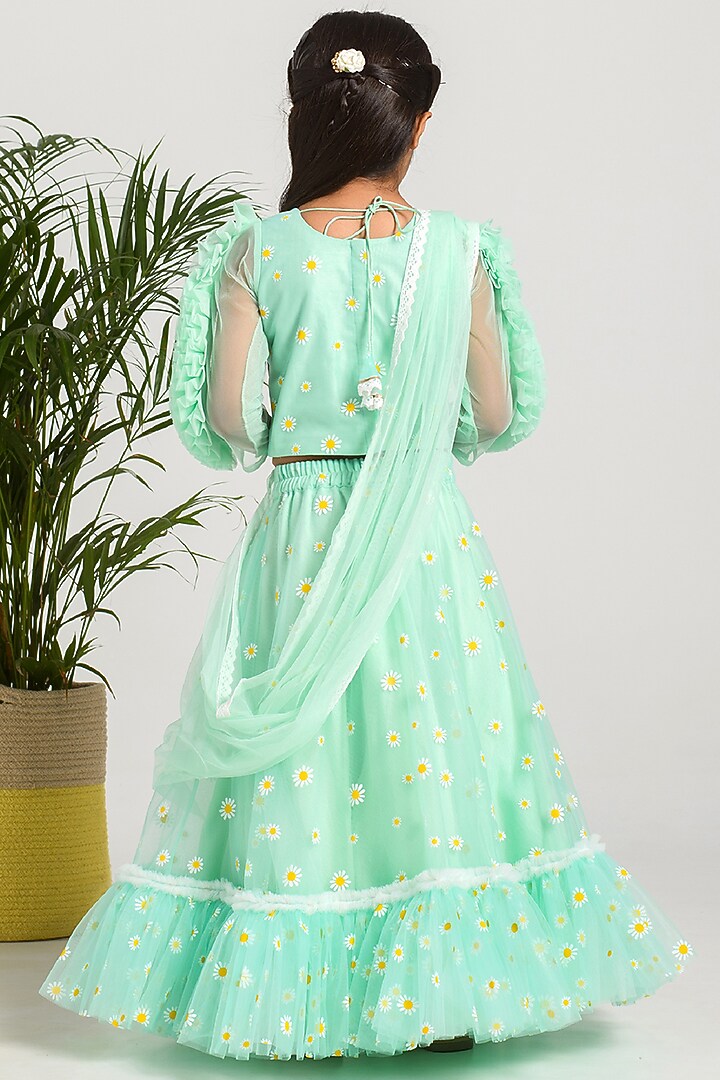 Mint Printed Lehenga Set For Girls by Free Sparrow at Pernia's Pop Up Shop