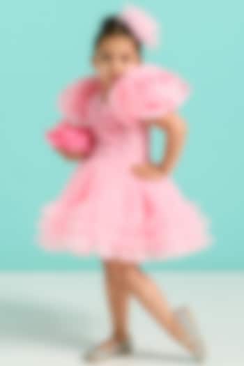Pink Tulle Ruffled Dress For Girls by Free Sparrow