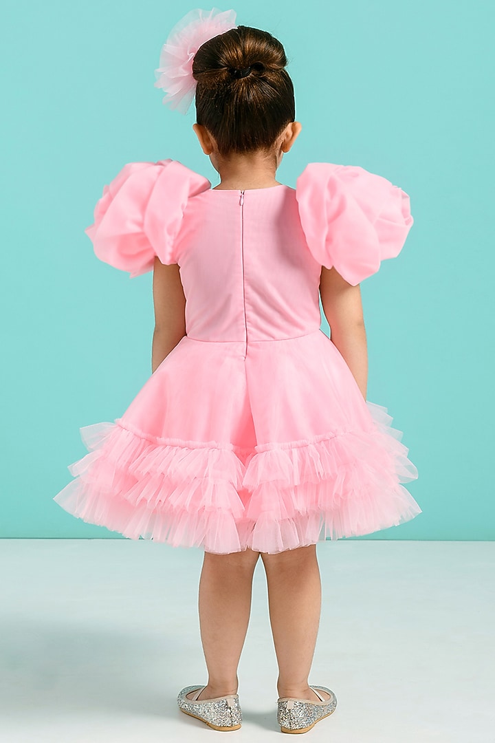 Pink Tulle Ruffled Dress For Girls by Free Sparrow at Pernia's Pop Up Shop