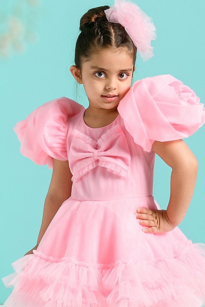 Pink Tulle Ruffled Dress For Girls by Free Sparrow at Pernia's Pop Up Shop