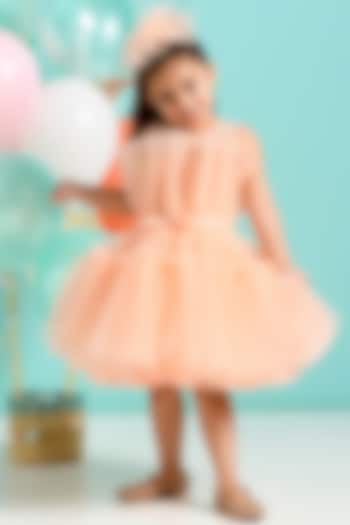 Peach Tulle Ruffled Dress For Girls by Free Sparrow