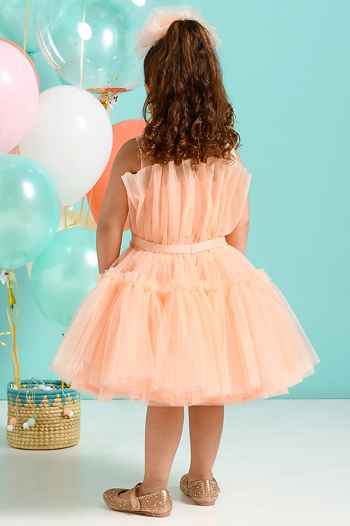 Peach Tulle Ruffled Dress For Girls by Free Sparrow at Pernia's Pop Up Shop