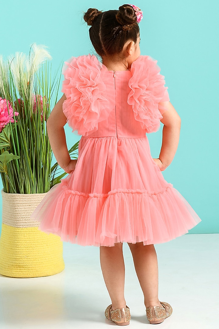 Peach-Pink Ruffled Dress For Girls by Free Sparrow at Pernia's Pop Up Shop
