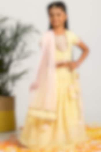 Light Yellow Embroidered Lehenga Set For Girls by Free Sparrow at Pernia's Pop Up Shop