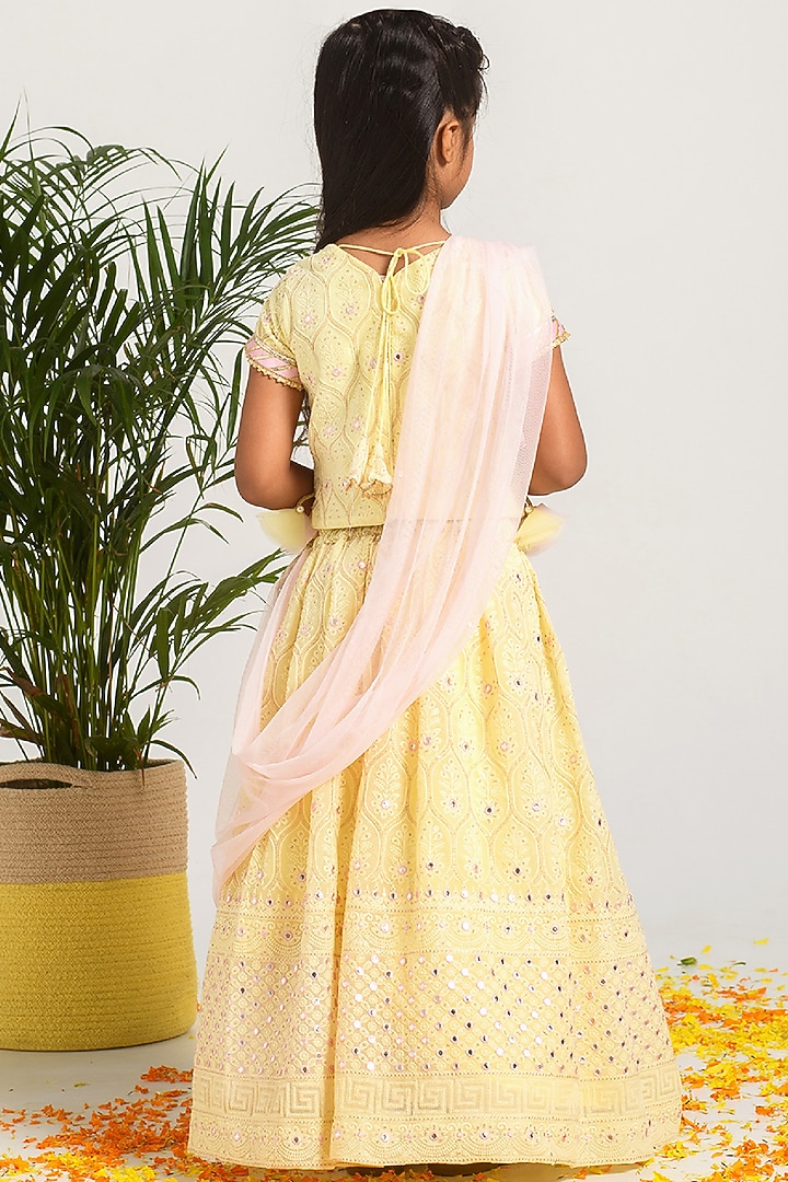 Light Yellow Embroidered Lehenga Set For Girls by Free Sparrow at Pernia's Pop Up Shop