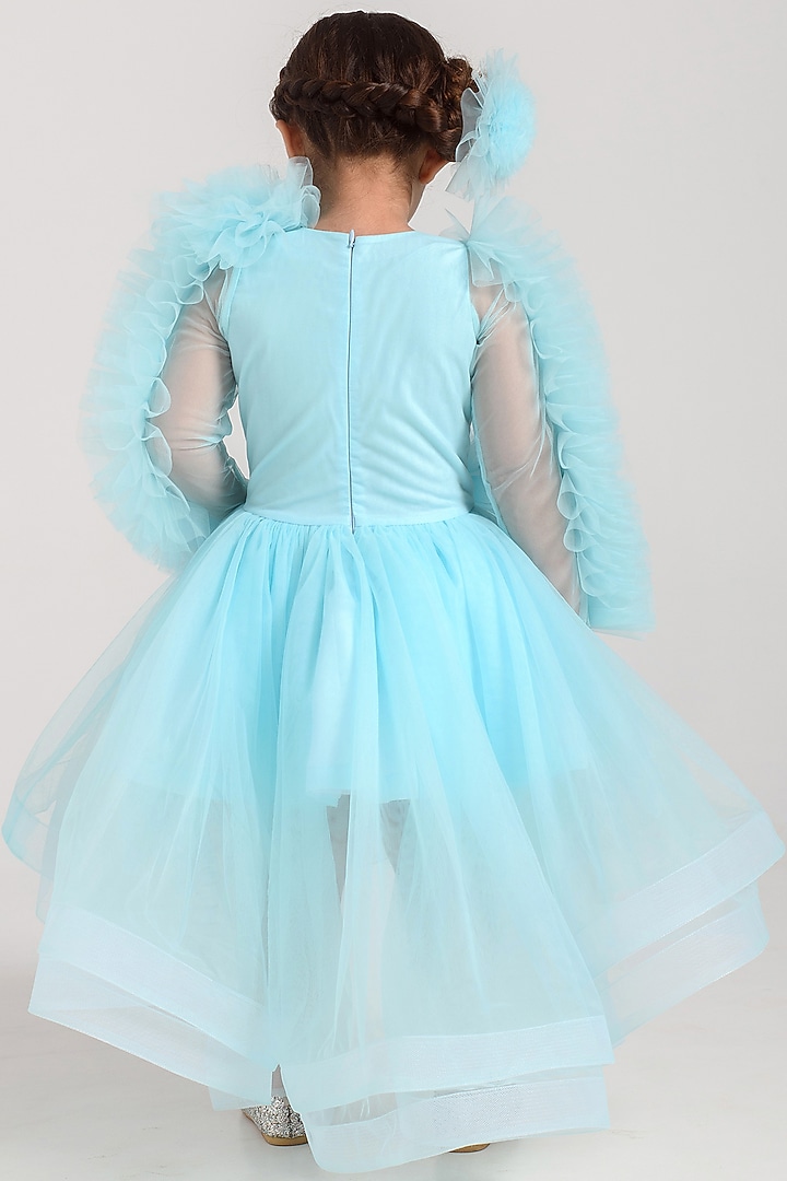 Sky Blue Tulle Ruffled Dress For Girls by Free Sparrow at Pernia's Pop Up Shop
