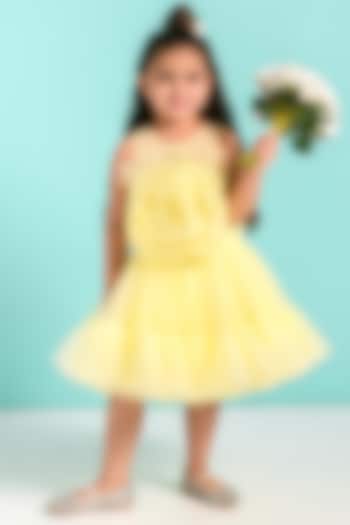 Yellow Tulle High-Low Dress For Girls by Free Sparrow