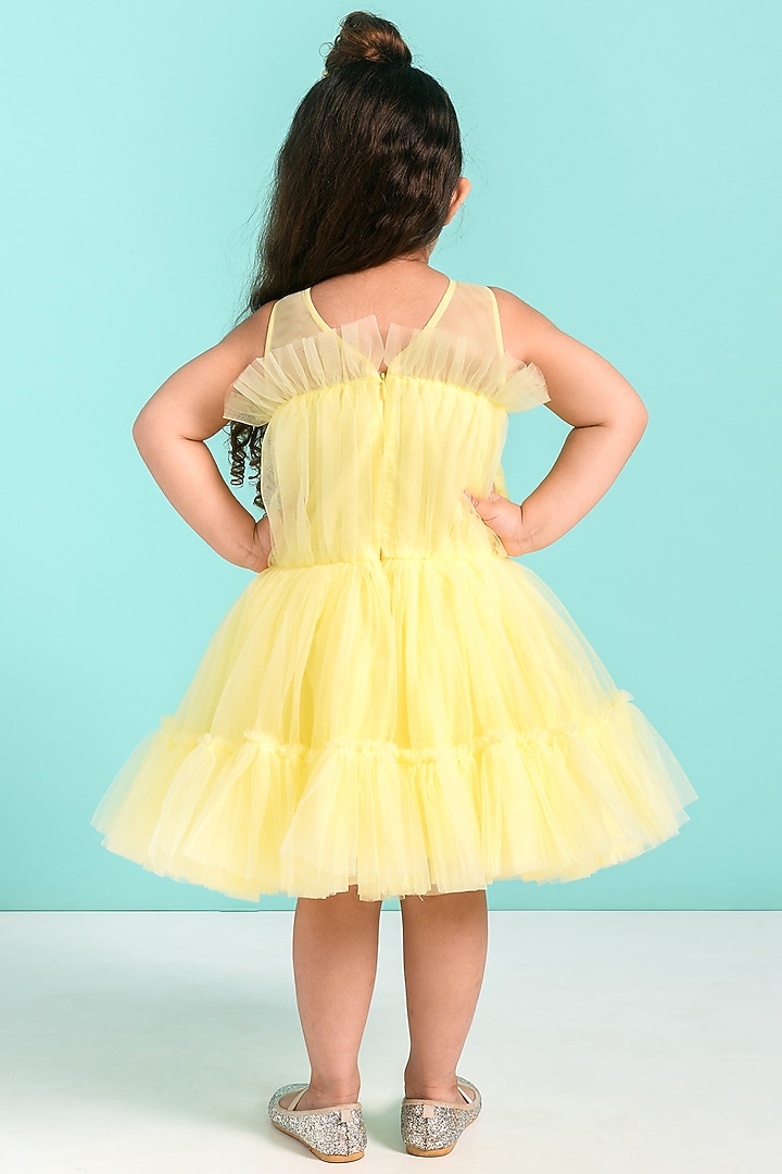 Yellow Tulle High-Low Dress For Girls by Free Sparrow at Pernia's Pop Up Shop
