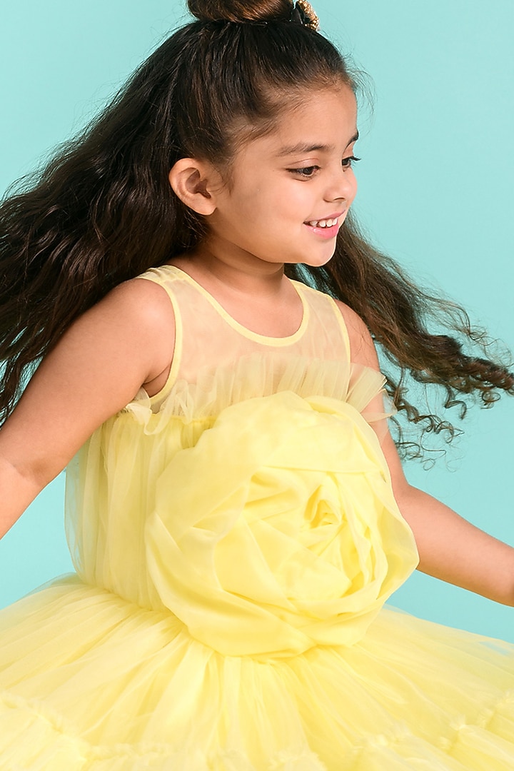 Yellow Tulle High-Low Dress For Girls by Free Sparrow at Pernia's Pop Up Shop
