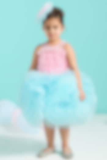 Pink & Blue Tulle Ruffled Dress For Girls by Free Sparrow