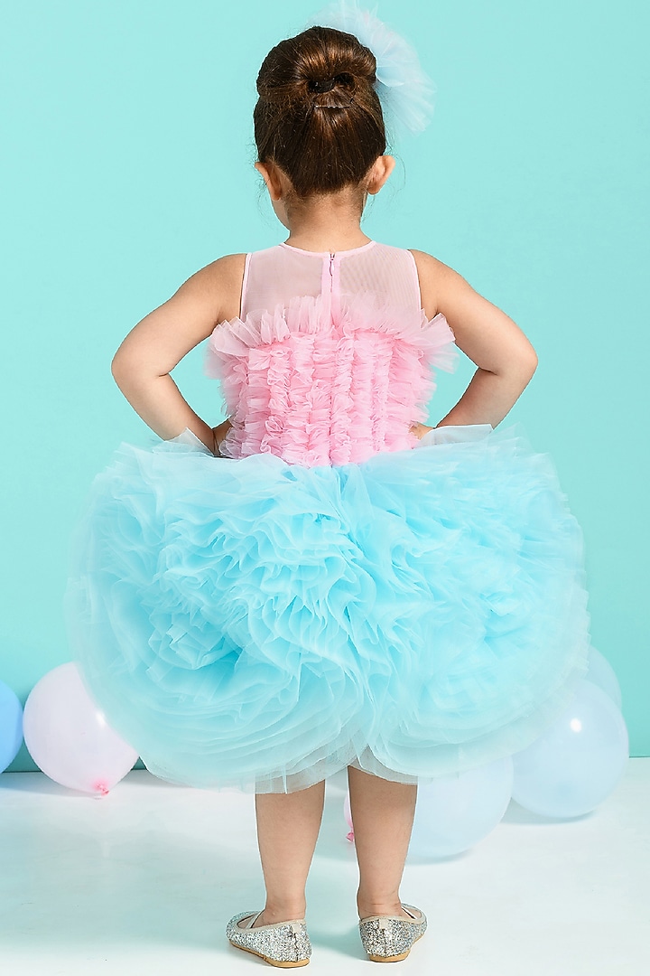 Pink & Blue Tulle Ruffled Dress For Girls by Free Sparrow at Pernia's Pop Up Shop