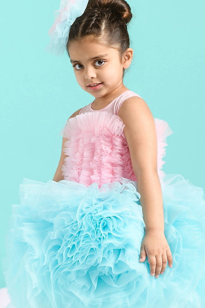Pink & Blue Tulle Ruffled Dress For Girls by Free Sparrow at Pernia's Pop Up Shop