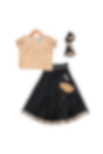Black & Gold Tasseled Lehenga Set For Girls by Free Sparrow