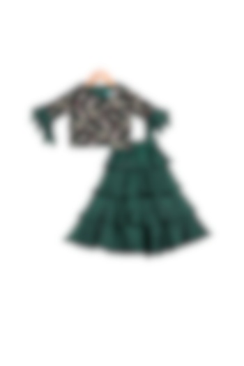 Green Embroidered Blouse & Lehenga Set  For Girls by Free Sparrow at Pernia's Pop Up Shop