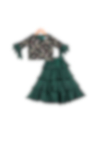 Green Embroidered Blouse & Lehenga Set  For Girls by Free Sparrow