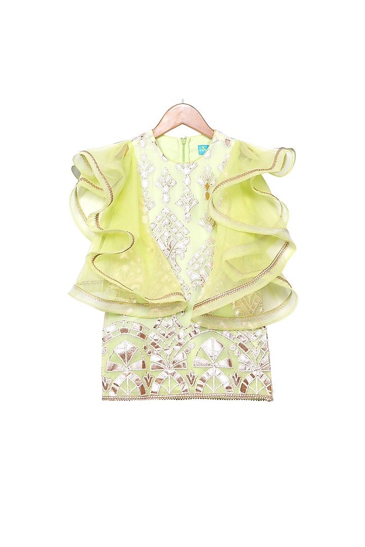Green Ombre Dress With Bell Sleeves For Girls by Free Sparrow