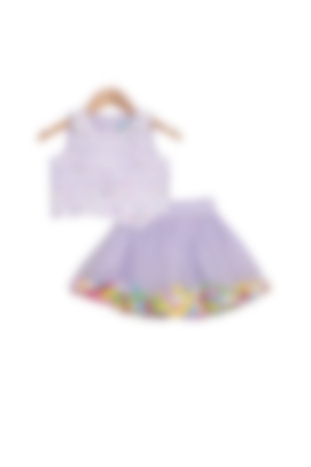 Lavender Asymmetric Crop Top With Skirt For Girls by Free Sparrow