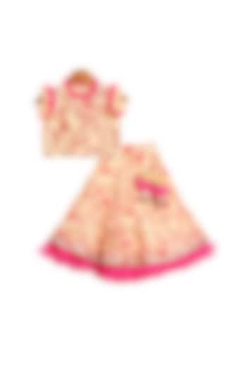 Beige & Pink Printed Lehenga Set For Girls by Free Sparrow at Pernia's Pop Up Shop