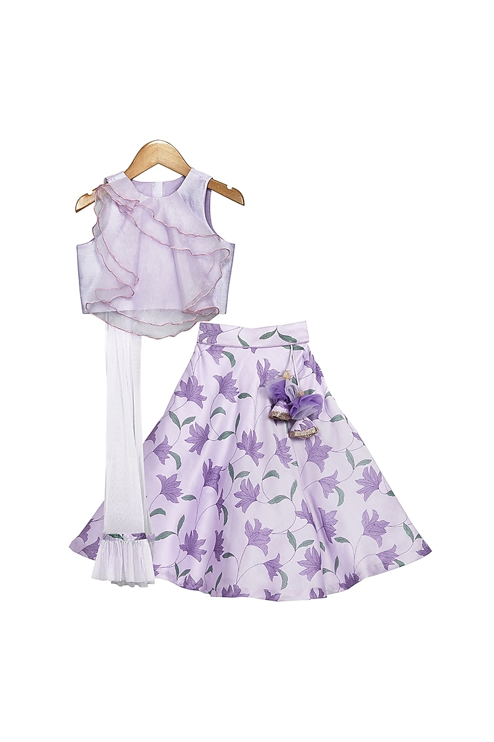 Mauve Printed Draped Lehenga Set For Girls by Free Sparrow at Pernia's Pop Up Shop