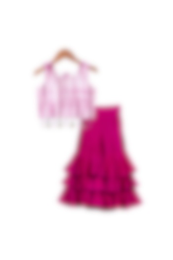 Purple Tie-Dye & Embellished Sharara Set For Girls by Free Sparrow