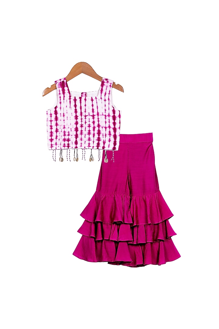 Purple Tie-Dye & Embellished Sharara Set For Girls by Free Sparrow
