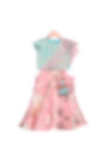 Pink & Blue Lehenga Set With Latkans For Girls by Free Sparrow at Pernia's Pop Up Shop