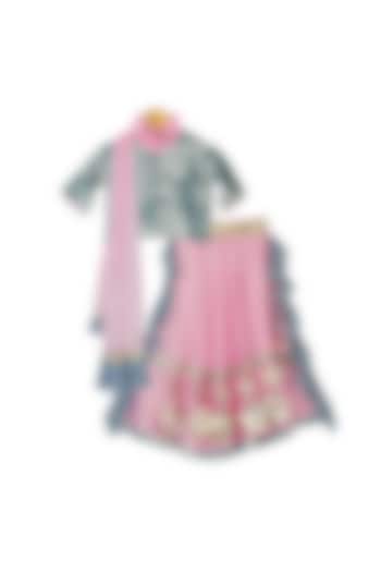 Grey & Pink Lehenga Set With Gota Patti Trimmings For Girls by Free Sparrow