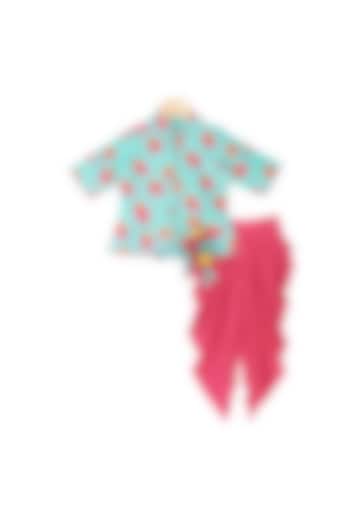 Blue & Fuchsia Pink Dhoti Set With Tassels For Girls by Free Sparrow