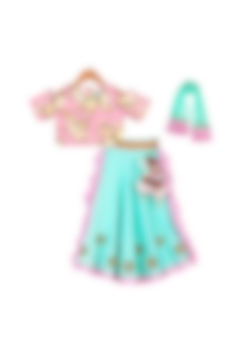 Aqua Blue & Pink Gharara Set For Girls by Free Sparrow at Pernia's Pop Up Shop