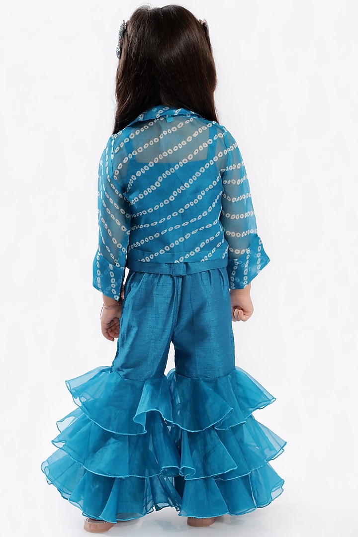 Blue Dupion Silk Sharara Set For Girls by Free Sparrow at Pernia's Pop Up Shop