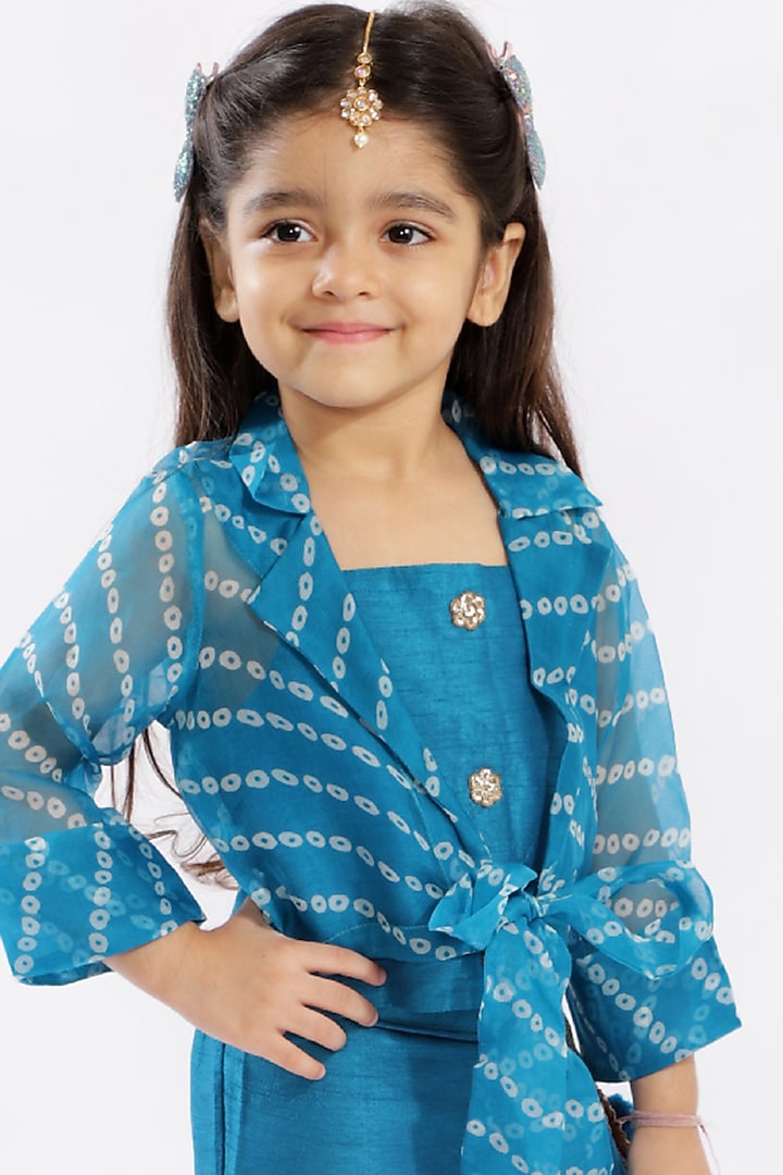 Blue Dupion Silk Sharara Set For Girls by Free Sparrow at Pernia's Pop Up Shop