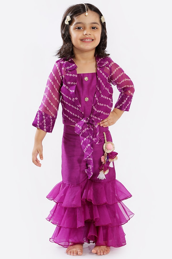 Violet Dupion Silk Sharara Set For Girls by Free Sparrow