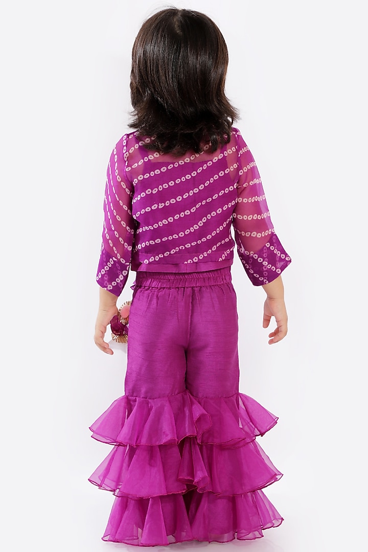Violet Dupion Silk Sharara Set For Girls by Free Sparrow at Pernia's Pop Up Shop