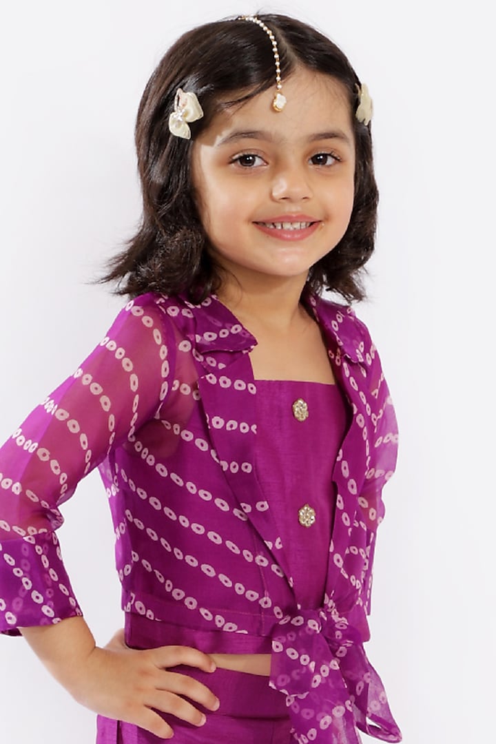 Violet Dupion Silk Sharara Set For Girls by Free Sparrow at Pernia's Pop Up Shop