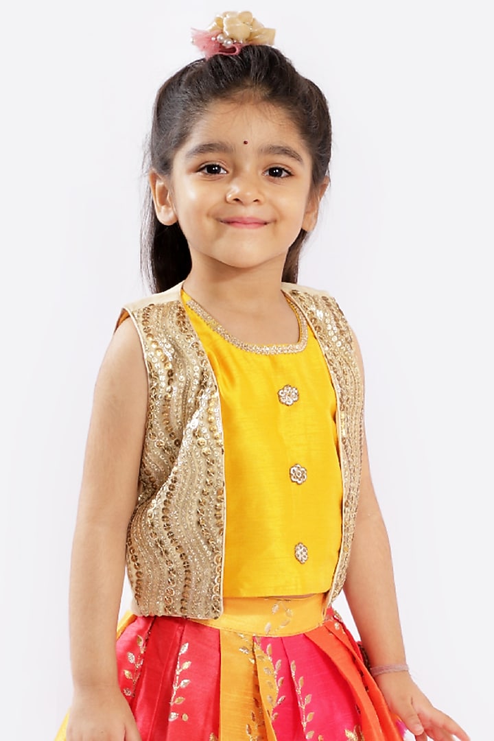 Multi-Colored Embroidered Lehenga Set For Girls by Free Sparrow at Pernia's Pop Up Shop