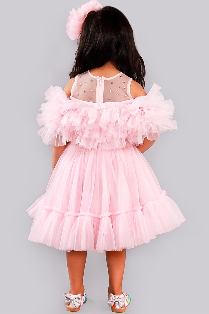 Pink Layered Dress With Crystals For Girls by Free Sparrow at Pernia's Pop Up Shop