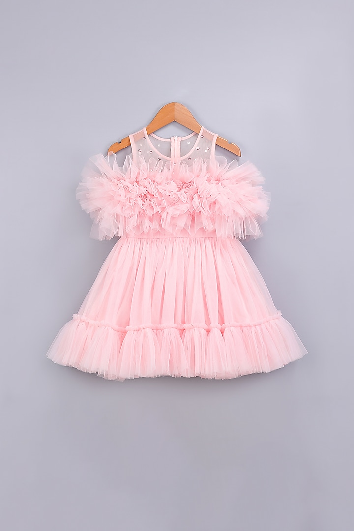 Pink Layered Dress With Crystals For Girls by Free Sparrow at Pernia's Pop Up Shop
