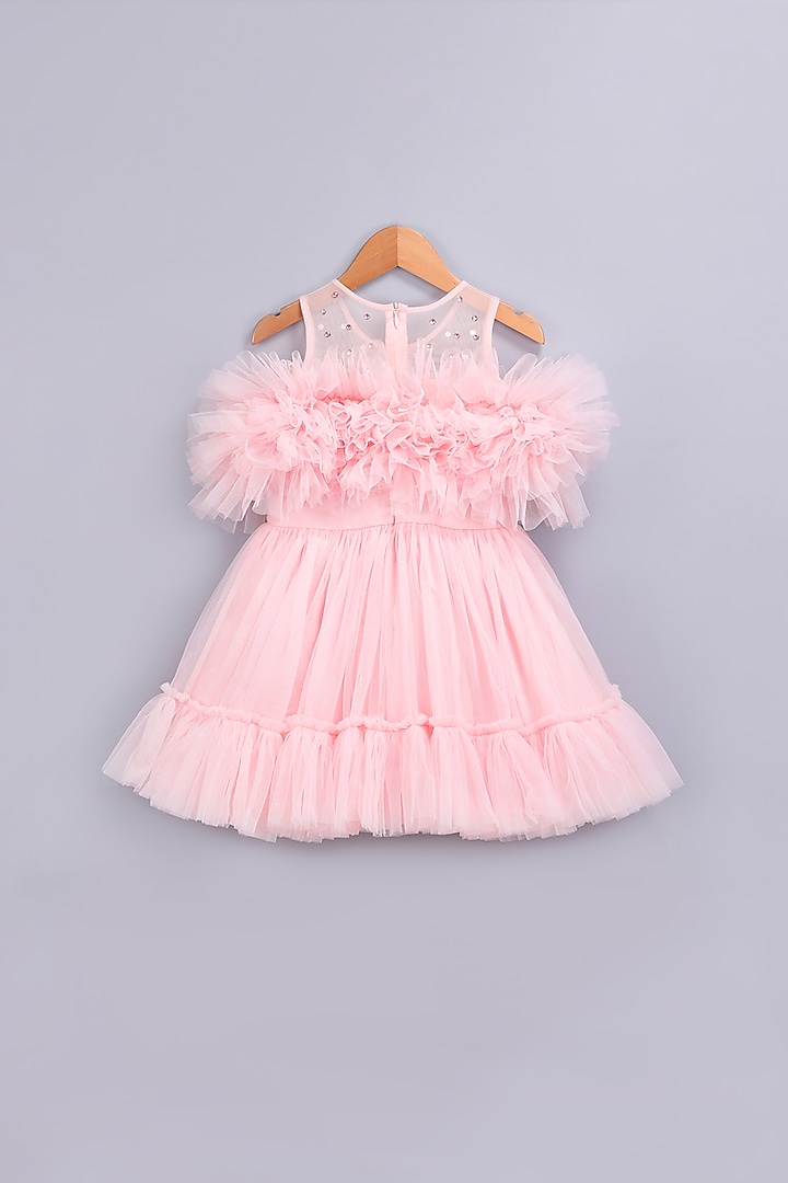 Pink Layered Dress With Crystals For Girls by Free Sparrow at Pernia's Pop Up Shop