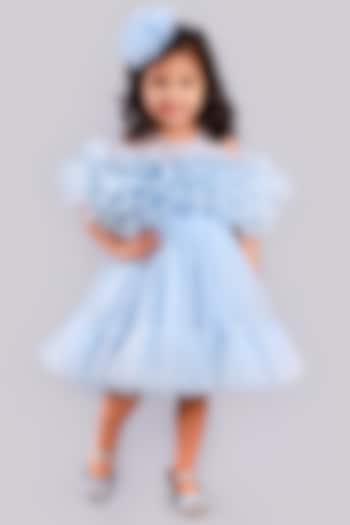 Blue Layered Dress With Crystals For Girls by Free Sparrow