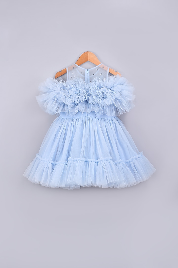 Blue Layered Dress With Crystals For Girls by Free Sparrow at Pernia's Pop Up Shop