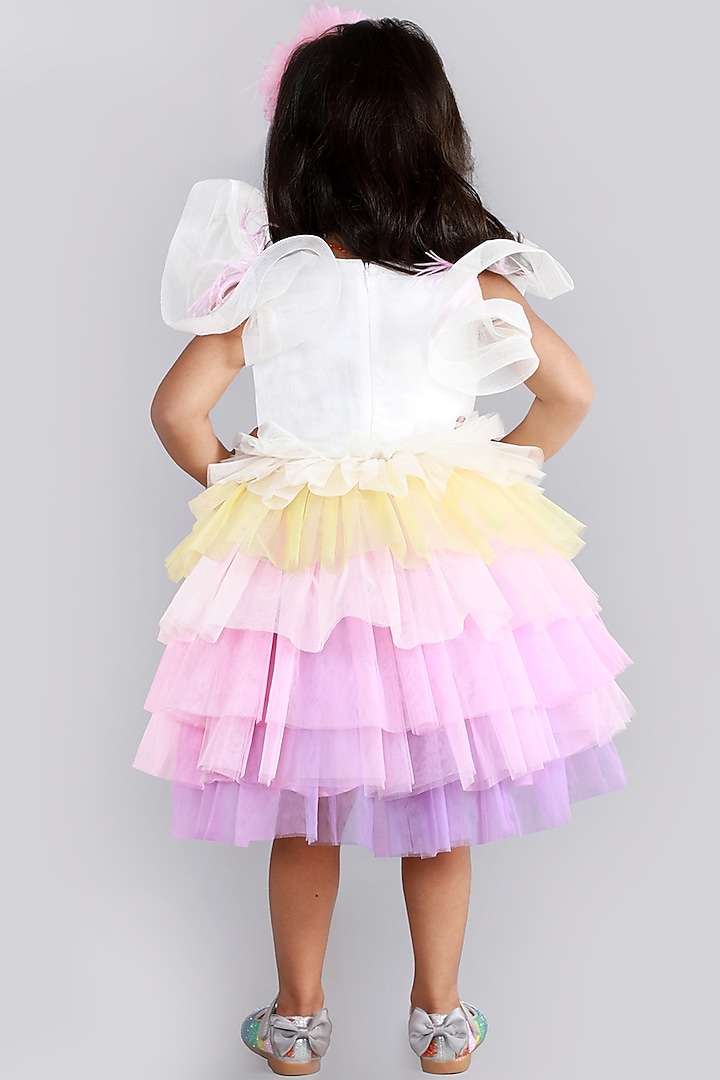 Multi Colored Tiered Dress With Thread Work For Girls by Free Sparrow at Pernia's Pop Up Shop