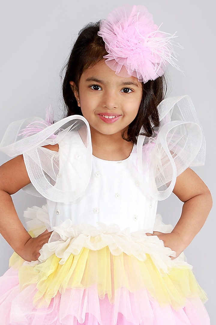 Multi Colored Tiered Dress With Thread Work For Girls by Free Sparrow at Pernia's Pop Up Shop