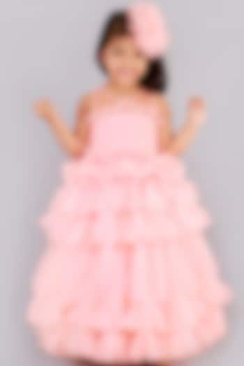 Peach Ruffled Layered Gown For Girls by Free Sparrow